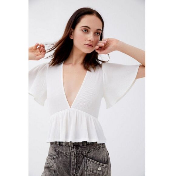 Urban Outfitters Uo 'Rori' Ribbed Plunging Babydoll Top - Picture 1 of 4